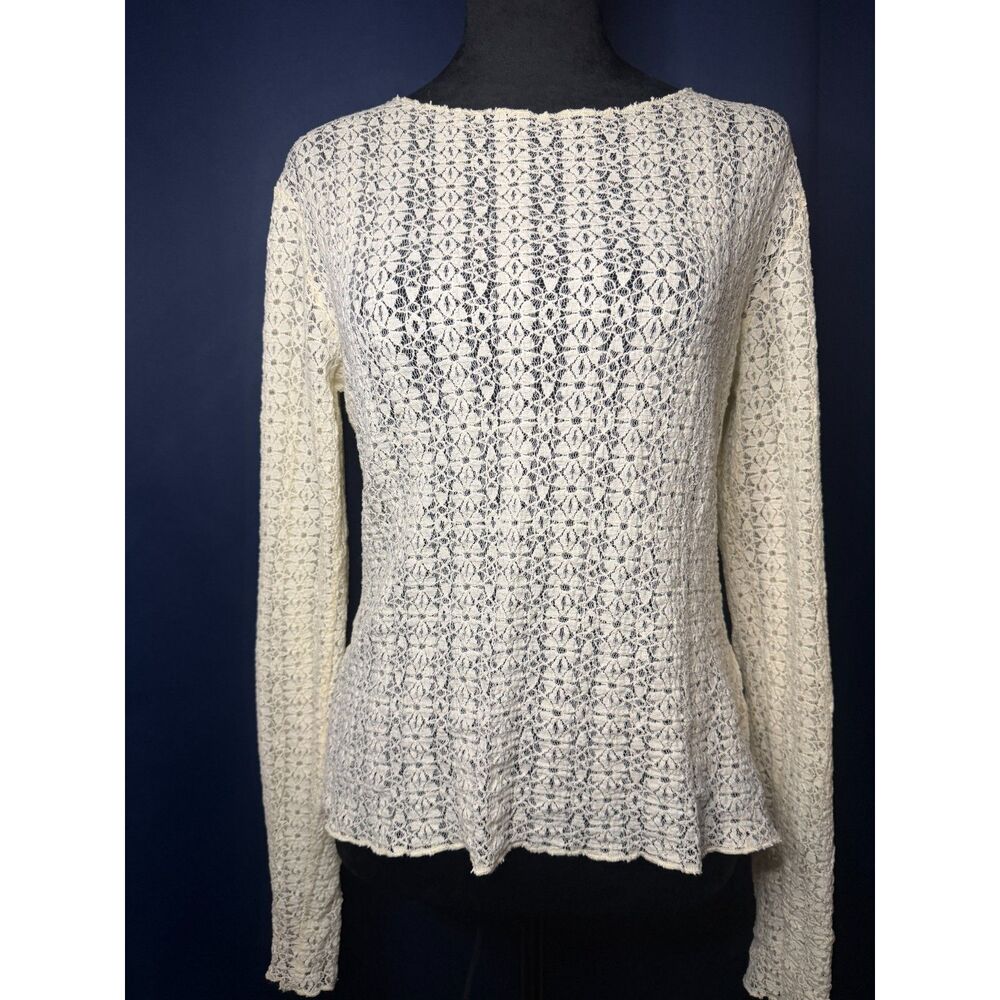 Natural Life Ivory Lace Layering Top - Boho Open-Knit Long Sleeve Blouse